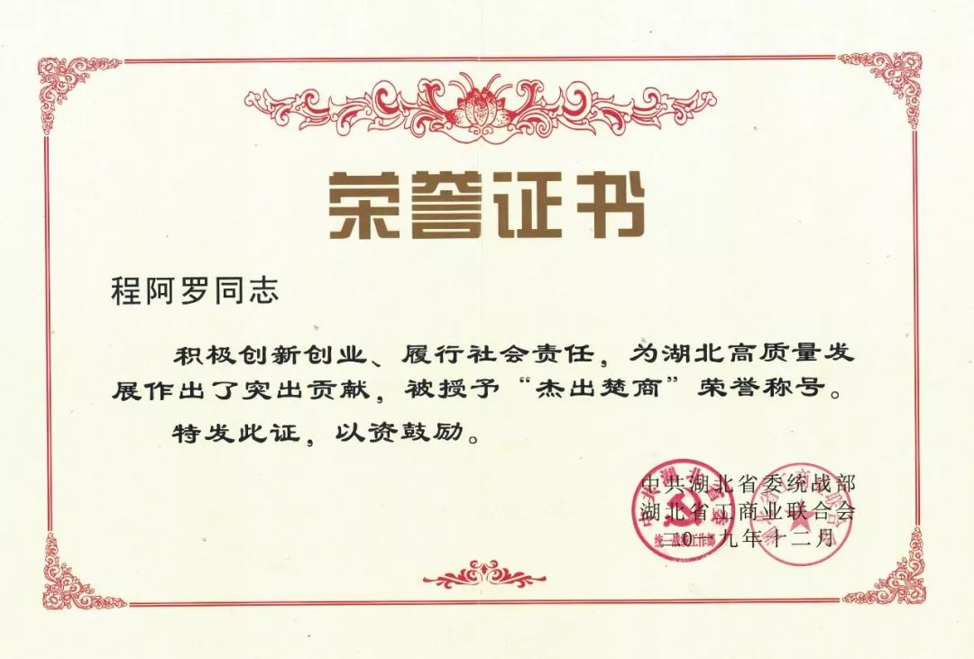 程力汽车集团总经理程阿罗荣膺2019年全球楚商大会杰出企业家荣誉称号